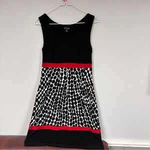 Enfocus Black and White Polka Dot Dress with Red Accents, 6P